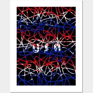 AMERICA Red White Blue Fourth Of July Abstract Posters and Art